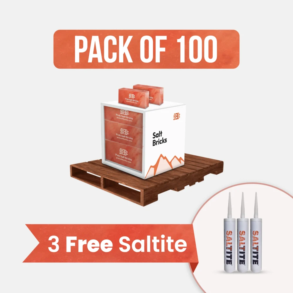 Himalayan Salt Bricks 8" x 4" x 2" - Pack of 100 with 3 free Saltite