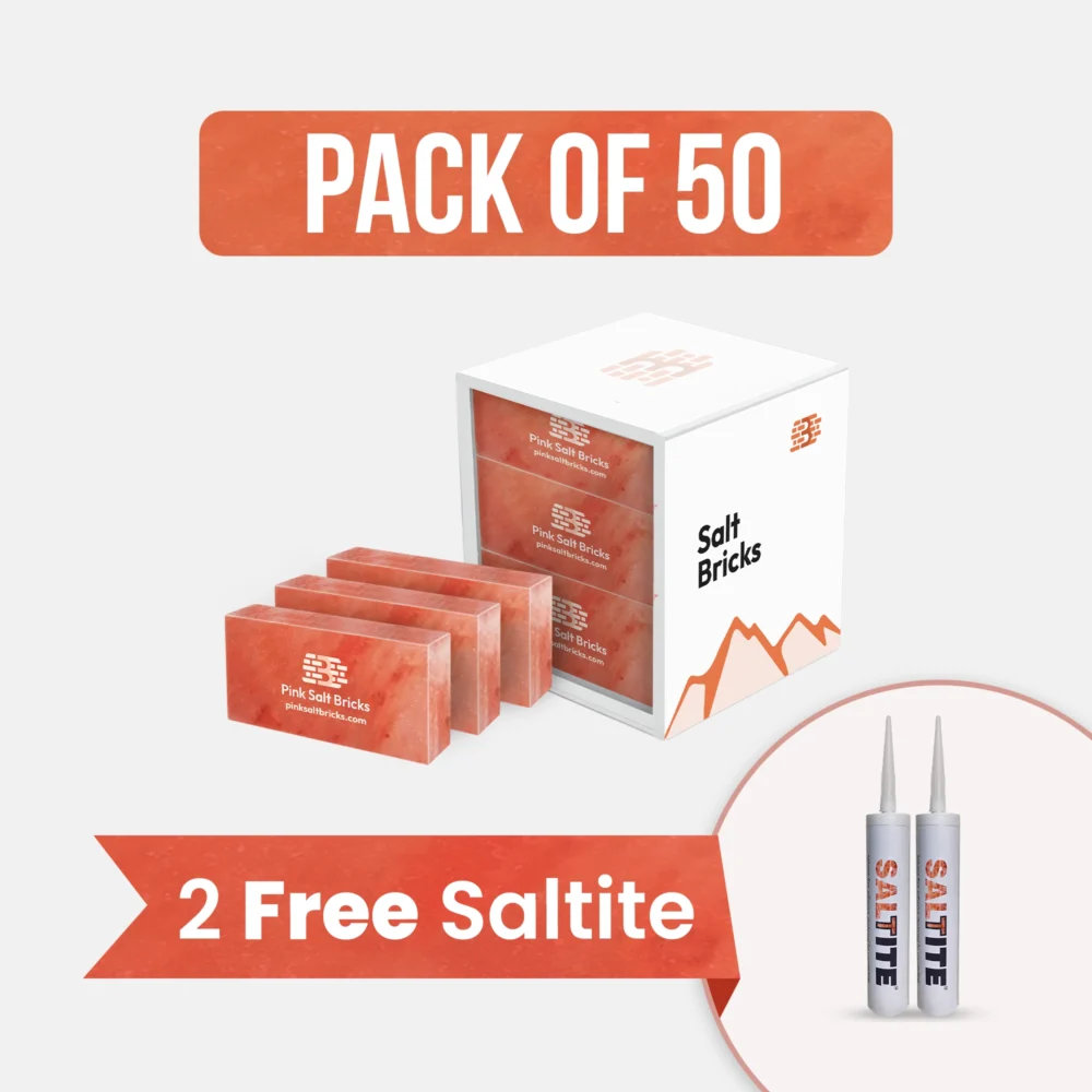 Himalayan Salt Bricks 8" x 4" x 2" Pack of 50 With Free 2 Saltite